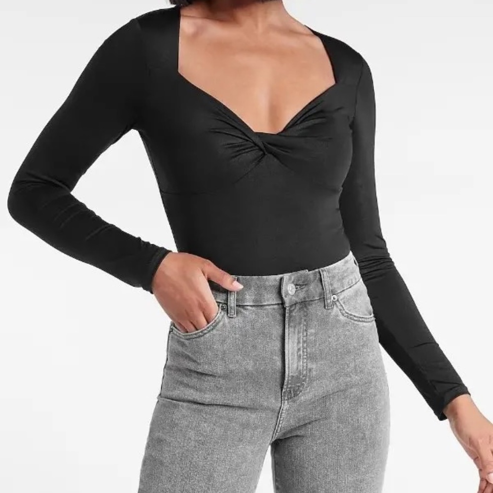Express | Twist Front Long Sleeve Contour Bodysuit  | Size S